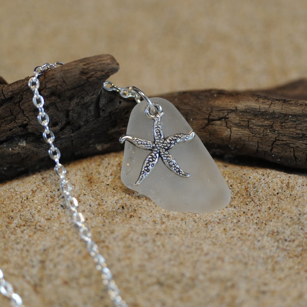 Clear Starfish Sea Glass Pendant Necklace